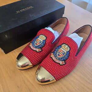 Elanroman Luxury Prom Studded Mens 11 Shoes Red Velvet Gold Toe Size 45 Jackson